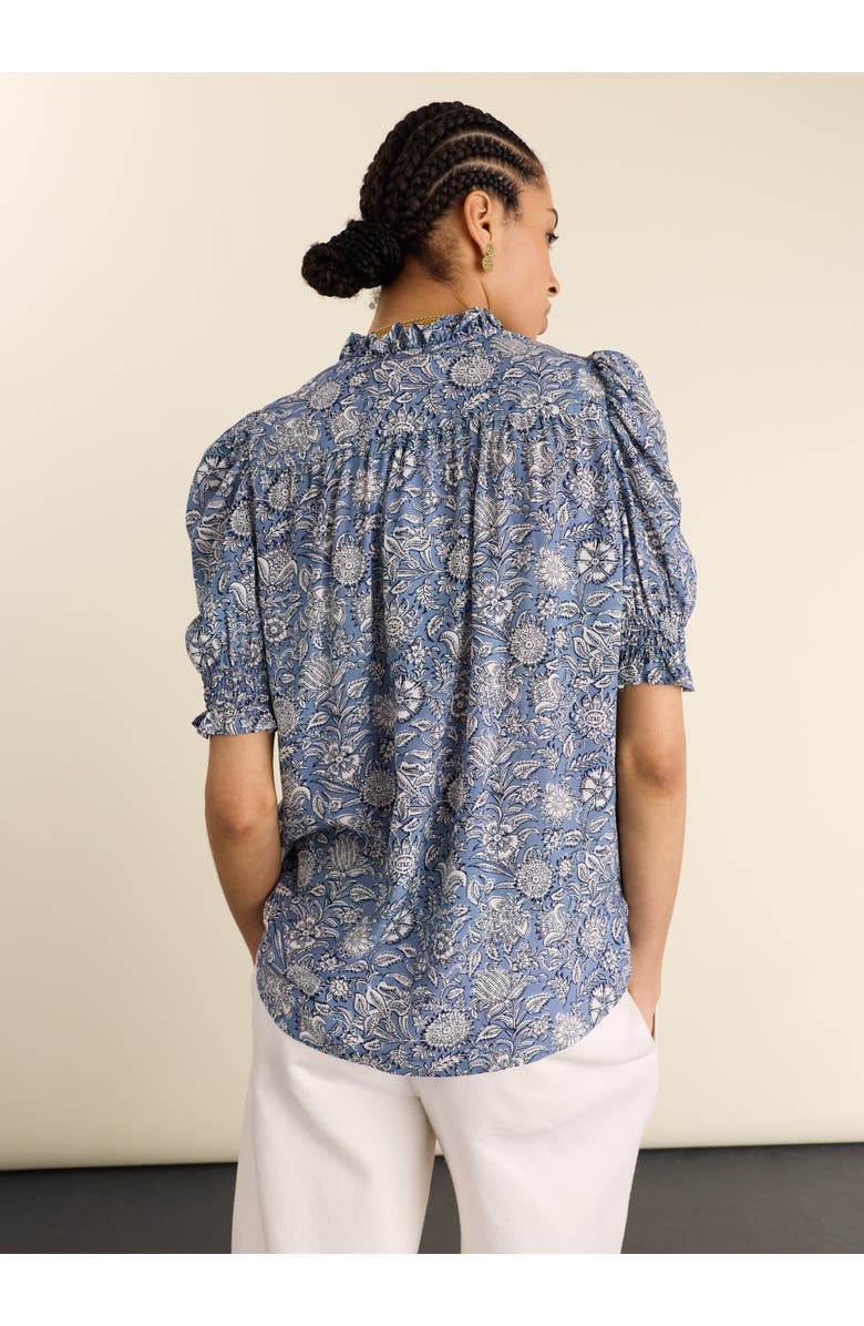 Baukjen Nolan Ruffled Collar Printed Blouse, Alternate, color, Denim Woodblock Print