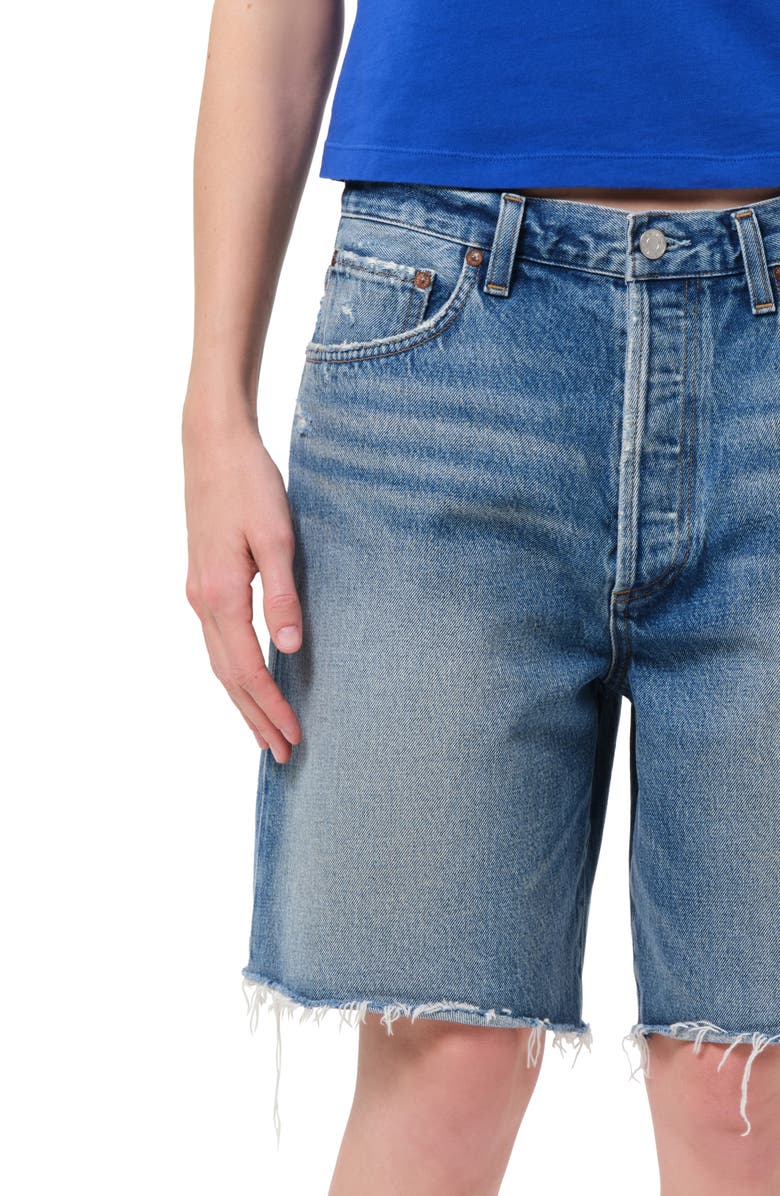 AGOLDE Indra Long High Waist Cutoff Denim Shorts, Alternate, color, Journal Md Marbled Ind