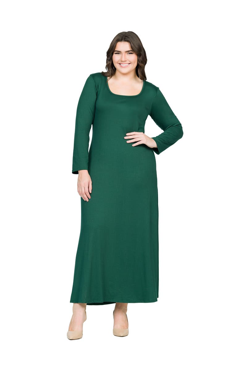 24seven Comfort Apparel Plus Size Womens Long Sleeve  Maxi Dress, Main, color, Forest