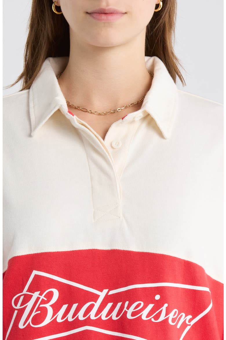 Budweiser Logo Long Sleeve Cotton Shirt, Alternate, color, WHITE/ RED