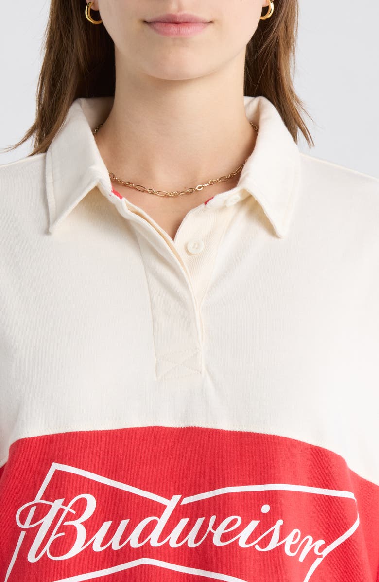 Junk Food Budweiser Logo Long Sleeve Cotton Shirt, Alternate, color, White/ Red