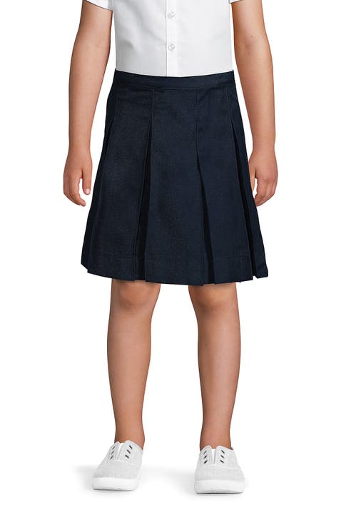 School Uniform Girls Solid Box Pleat Skirt Top of Knee