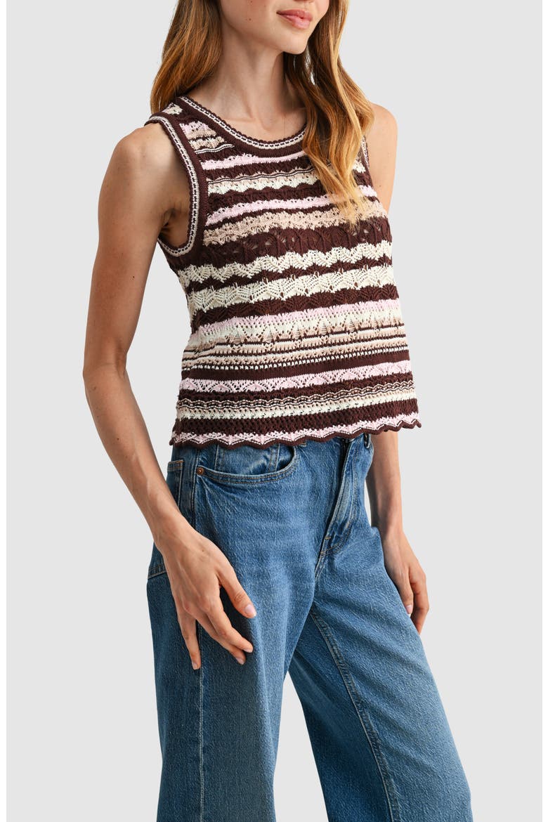 Striped Crochet Sleeveless Top, Alternate, color, BROWN PINK STRIPE