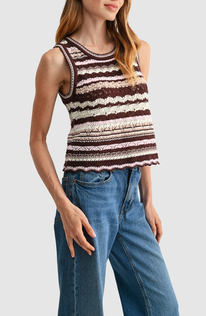 All in Favor Striped Crochet Sleeveless Top, Alternate, color, Brown Pink Stripe