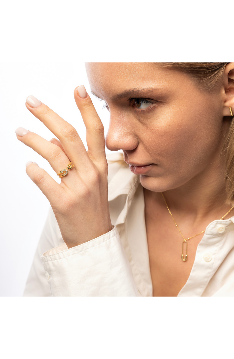 Spero London Sterling Silver Pave Jewelled Safety Pin Ring, Alternate, color, Gold