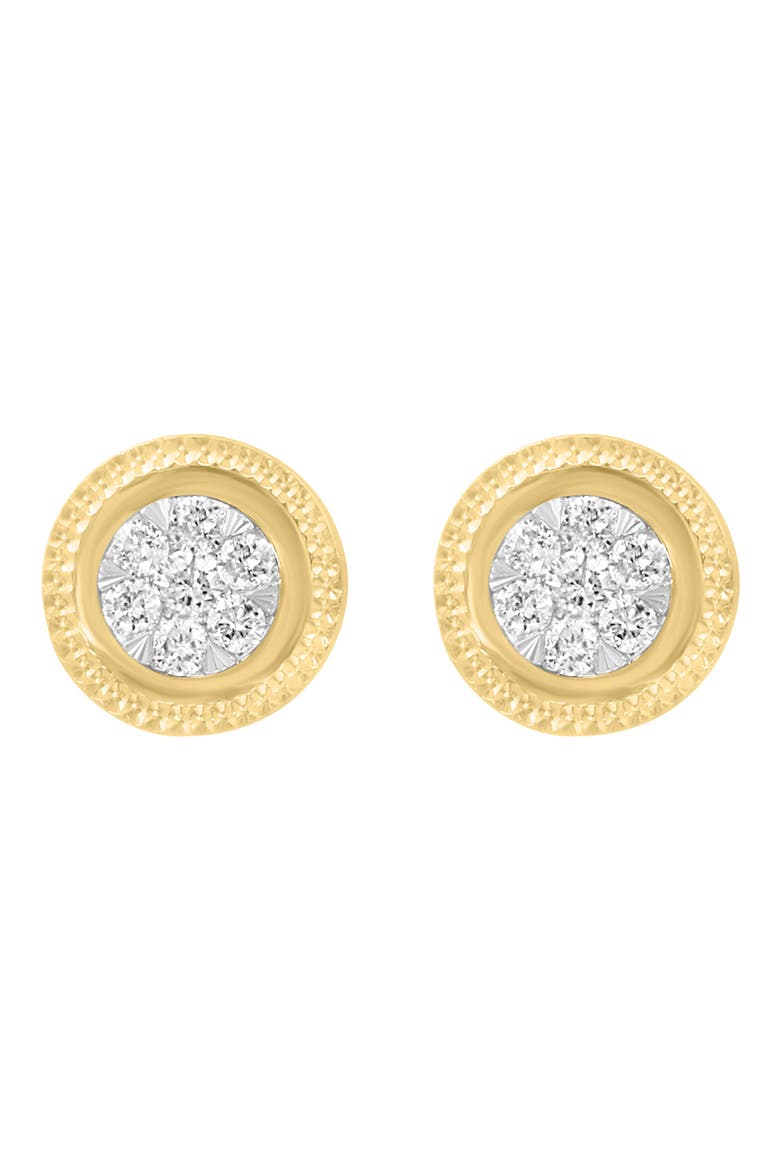 14K Gold Plated Sterling Silver Pavé Diamond Button Stud Earrings, Alternate, color, GOLD