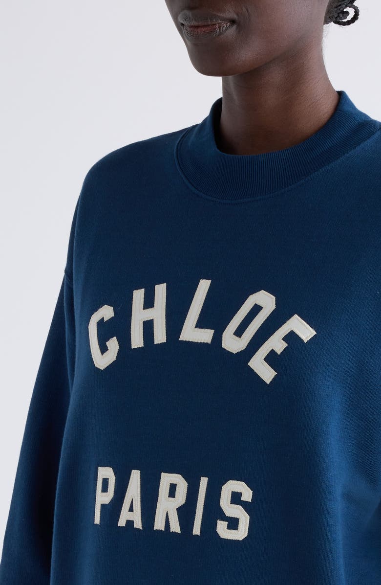 Chloé Paris Logo Appliqué Cotton Fleece Crop Sweatshirt, Alternate, color,