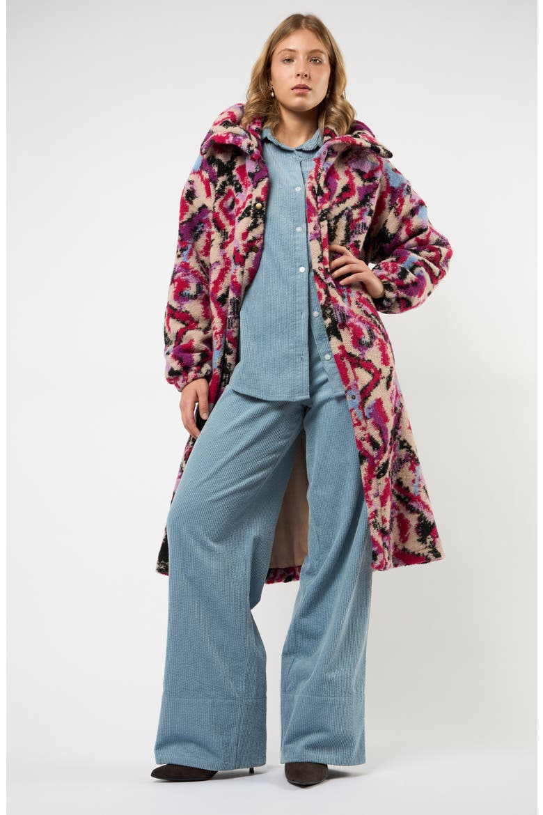The Aurora Abstract Print Wool Blend Coat, Alternate, color, PINK