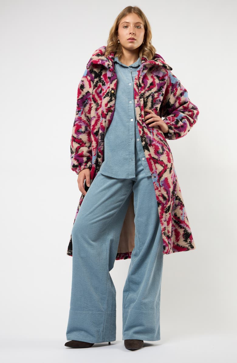 Viens Avec Moi The Aurora Abstract Print Wool Blend Coat, Alternate, color, Pink