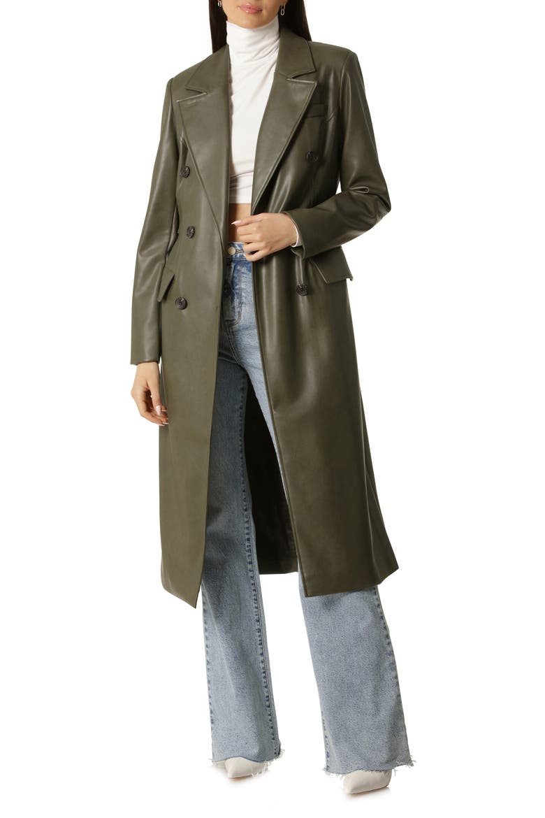 Faux Leather Trench Coat, Alternate, color, BAYLEAF