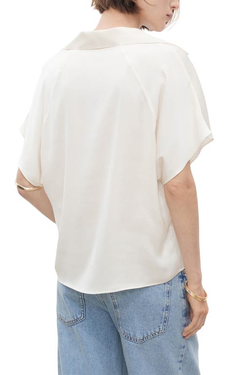 Mango Short-sleeved Satin Shirt Off White In Neutral