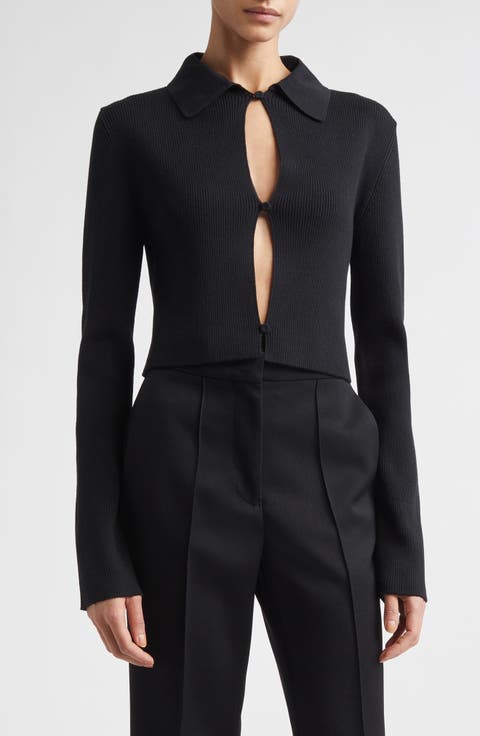 Virgin Wool Rib Polo Cardigan