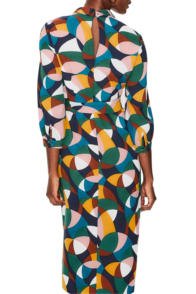 Lottie Print Midi Dress, Alternate, color, NAVY CIRCLE GEO SMALL