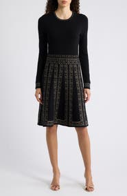 Eliza J Metallic Jacquard Long Sleeve Dress