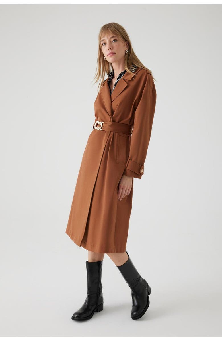 Exquise Aisha Belted Trenchcoat, Alternate, color, Camel