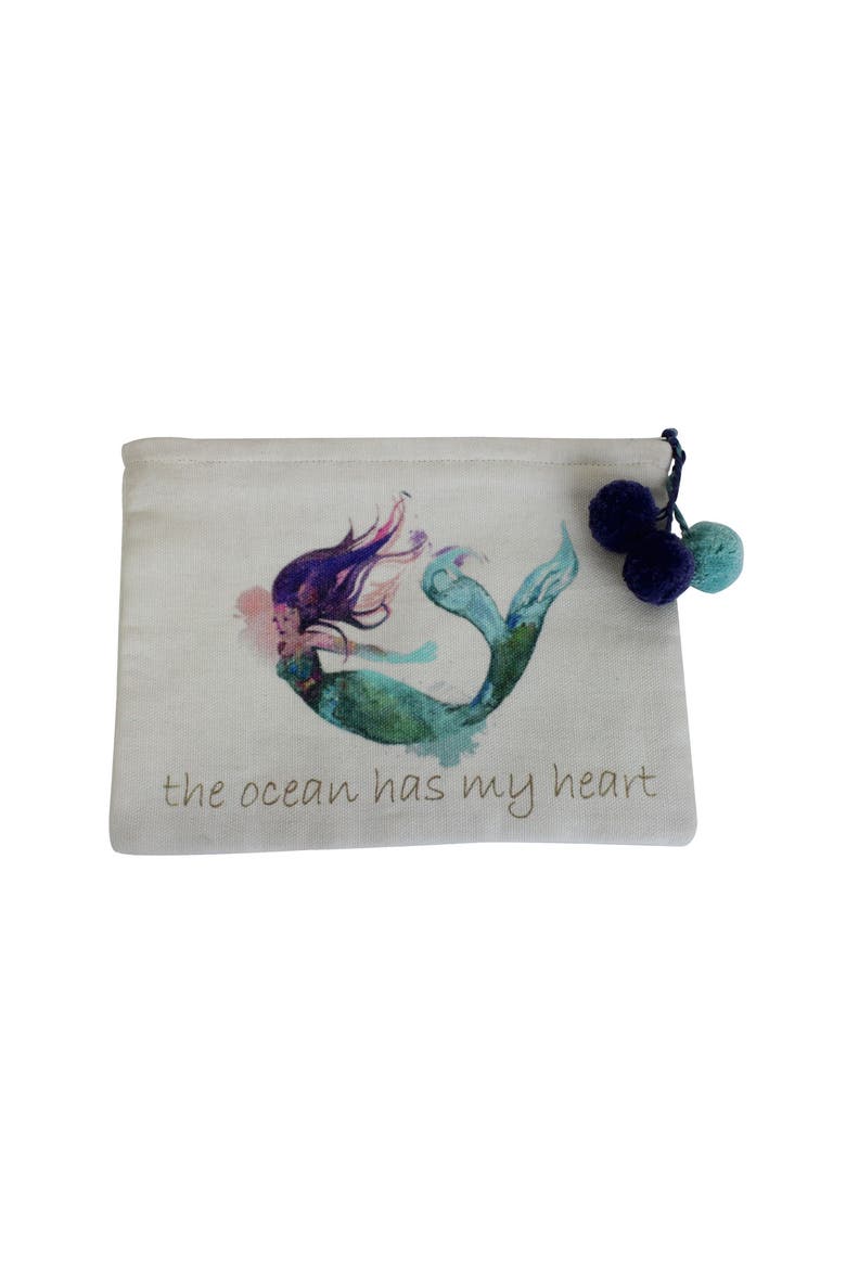 "The Ocean Has My Heart" Swimming Mermaid Cotton Zip Bag 8", Main, color, Green