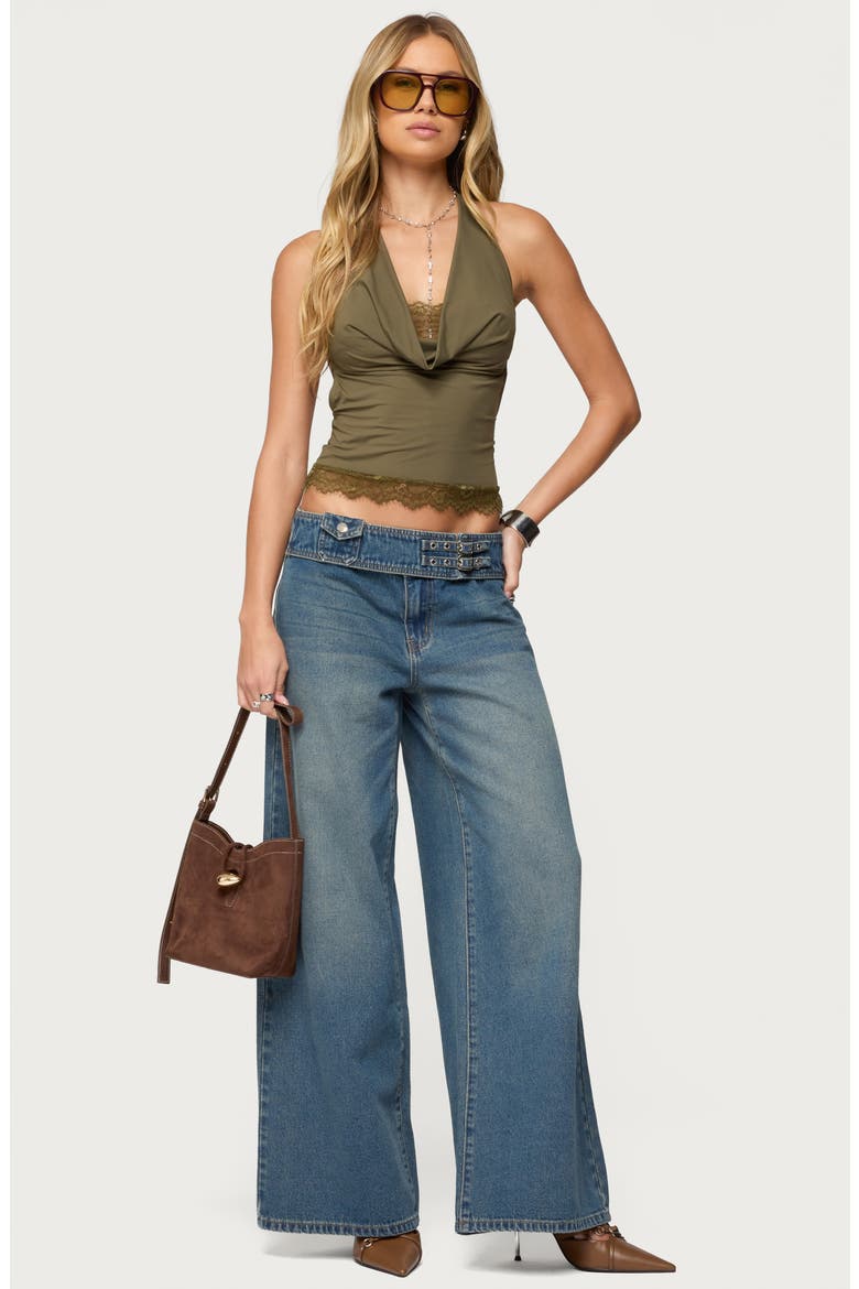 Layered Lace Trim Halter Top, Alternate, color, OLIVE