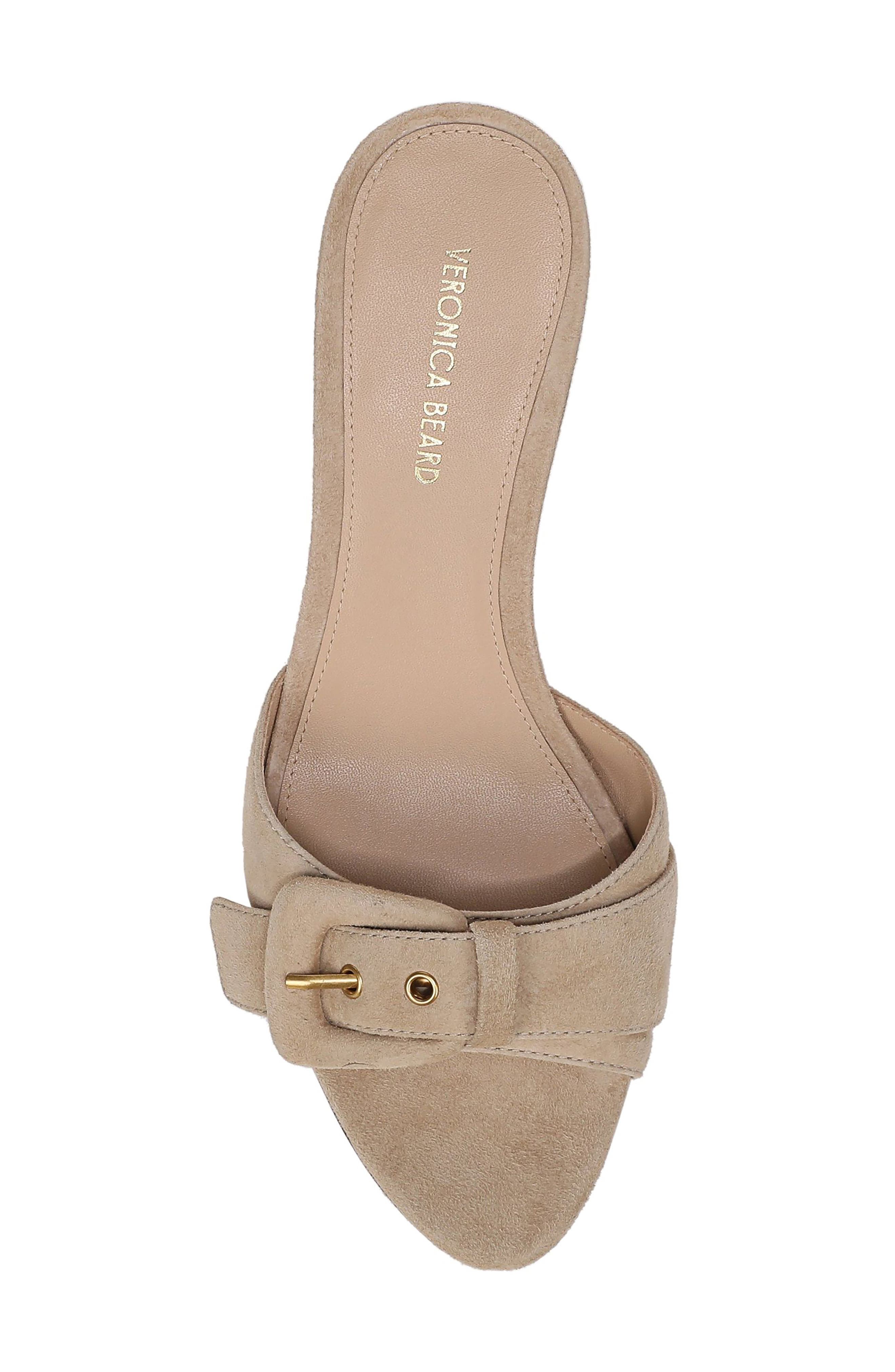 Veronica Beard Tia Buckle Slide Sandal, Alternate, color, Sand Suede