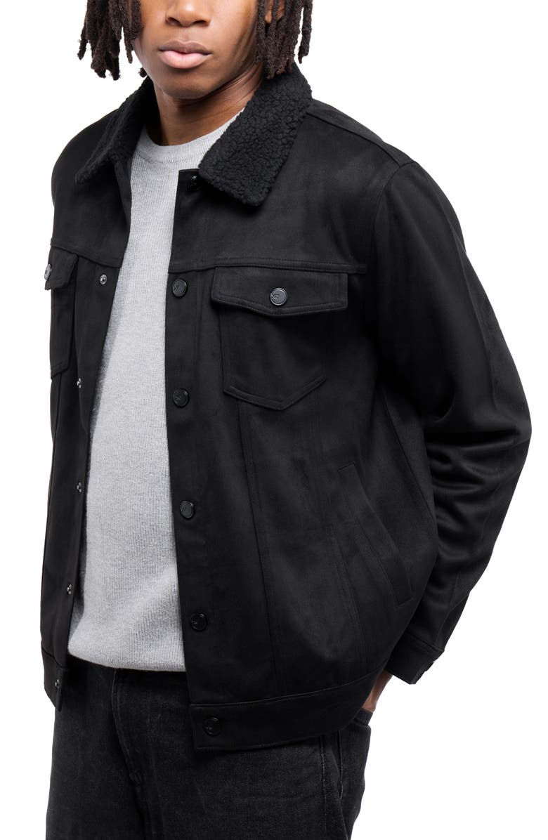XRAY Faux Fur Collar Faux Suede Jacket, Alternate, color, Black