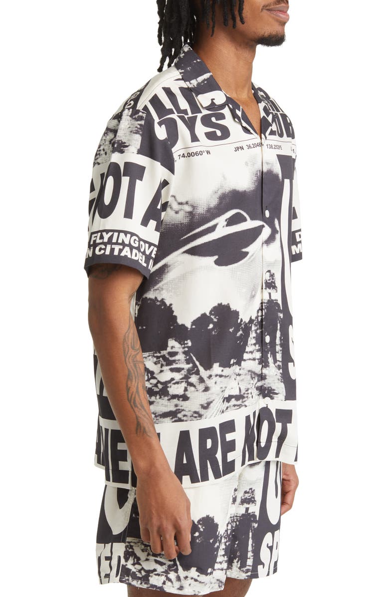 Billionaire Boys Club UFO Print Short Sleeve Button-Up Shirt, Alternate, color, 