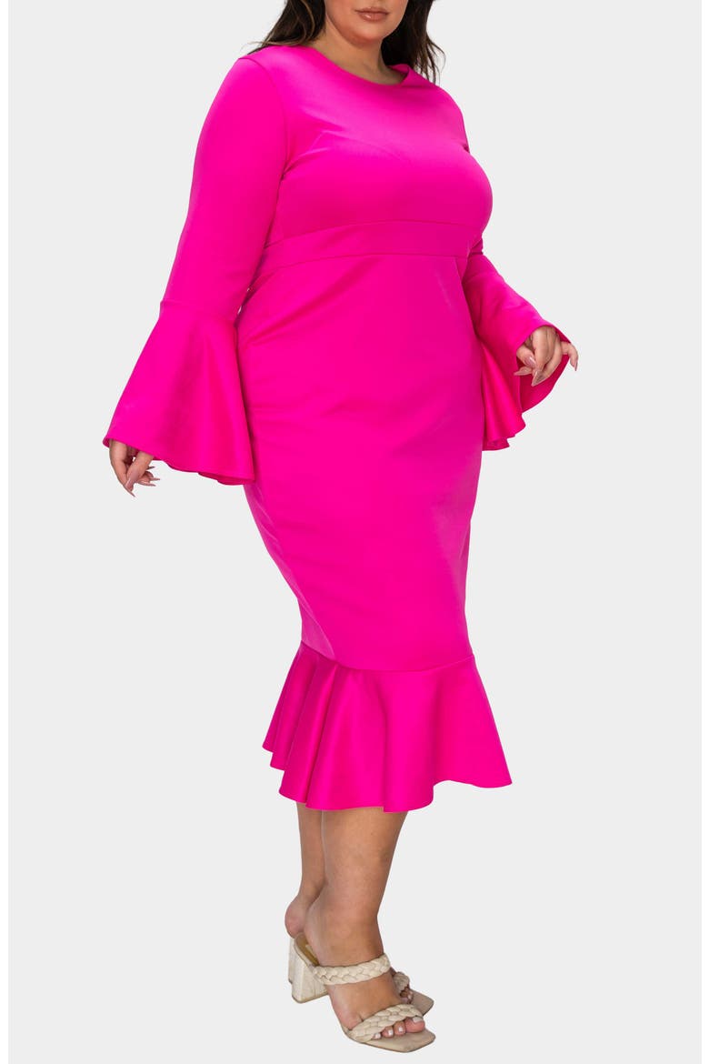 Sabrina Long Sleeve Mermaid Dress, Alternate, color, NEON PINK