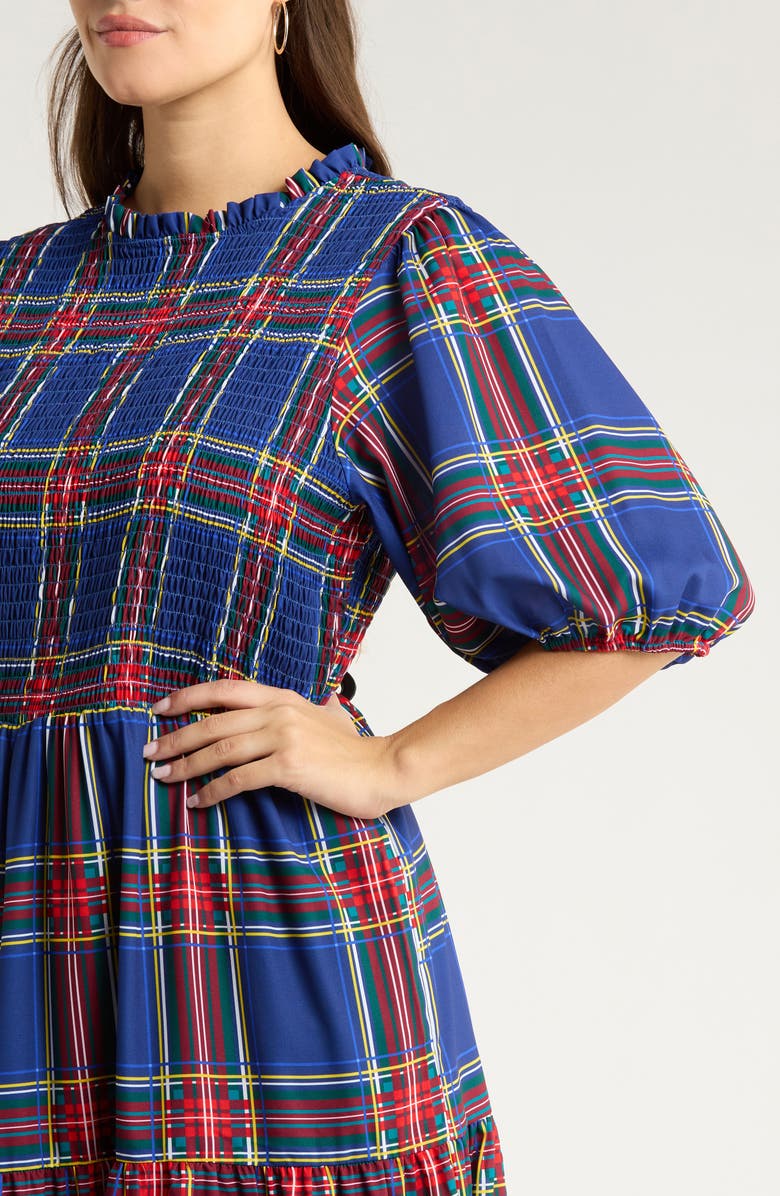 SUGARLIPS Lakeview Plaid Smocked Tiered Maxi Dress, Alternate, color, Navy-Plaid