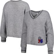 LUSSO Women's Lusso Gray Philadelphia 76ers Scarletts Lantern Sleeve Tri-Blend V-Neck Pullover Sweater