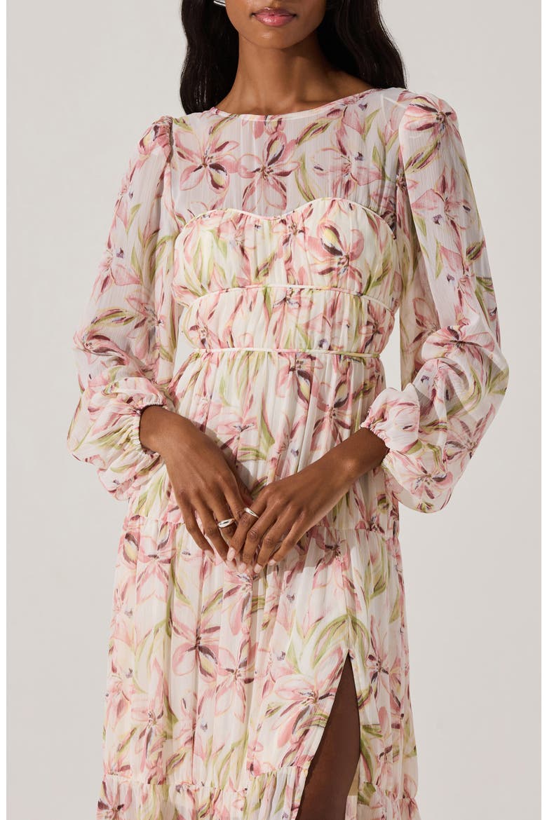 Floral Long Sleeve Tiered Dress, Alternate, color, PINK FLORAL
