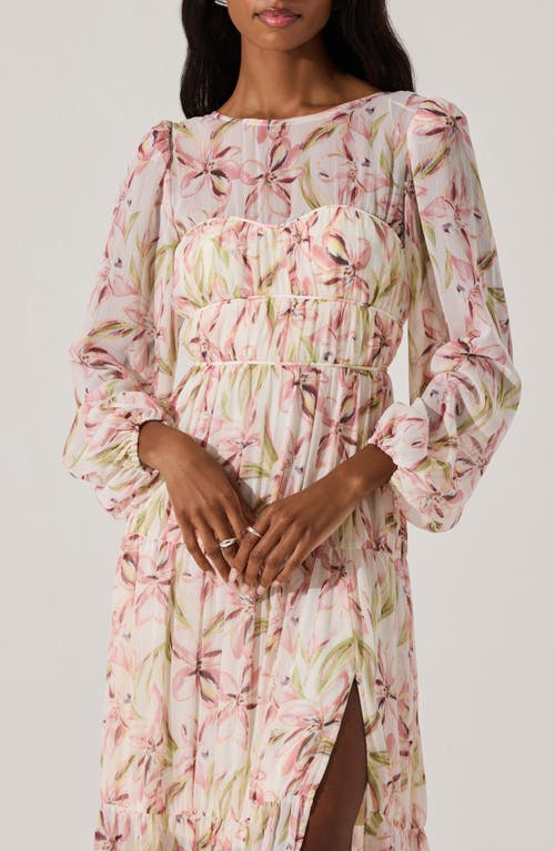 Astr The Label Floral Long Sleeve Tiered Dress In Pink Floral