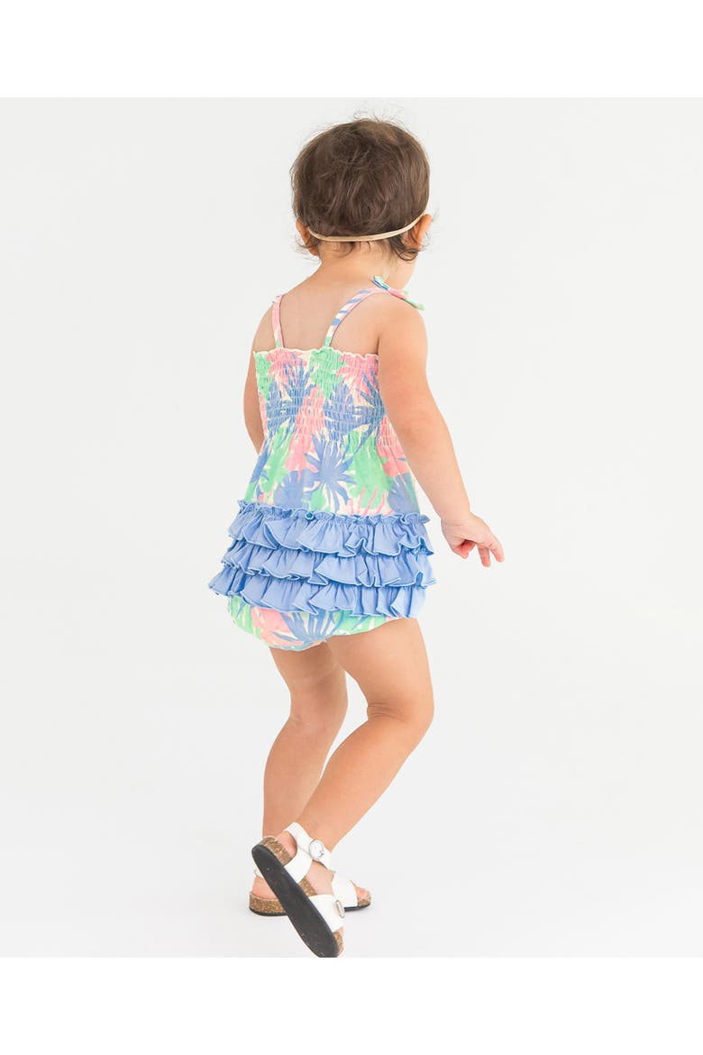 Baby Toddler Smocked Tie Knit Bubble Romper, Alternate, color, Pastel Palms