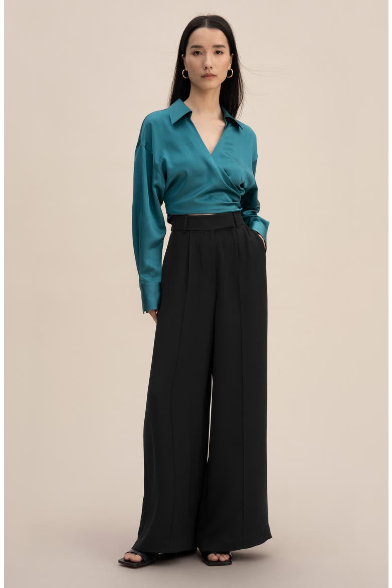 Pure Silk Blouse Wrapover Cropped Shirt, Alternate, color, Adriatic blue