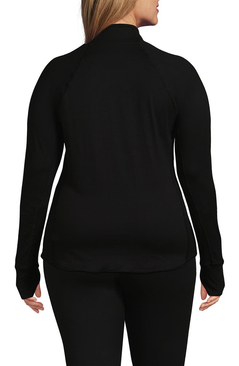 Lands' End Plus Size Baselayer Cozy Thermaskin Quarter Zip Top, Alternate, color, Black