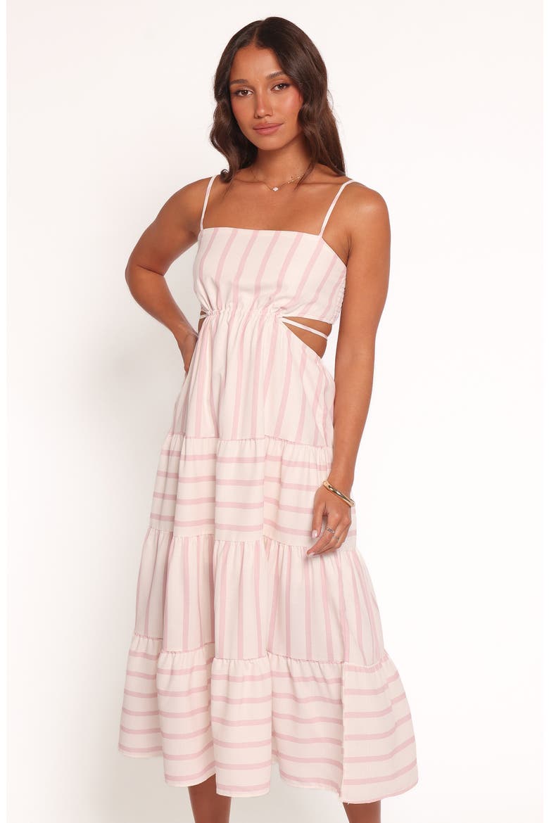 Evelin Stripe Cutout Midi Dress, Alternate, color, PINK STRIPE