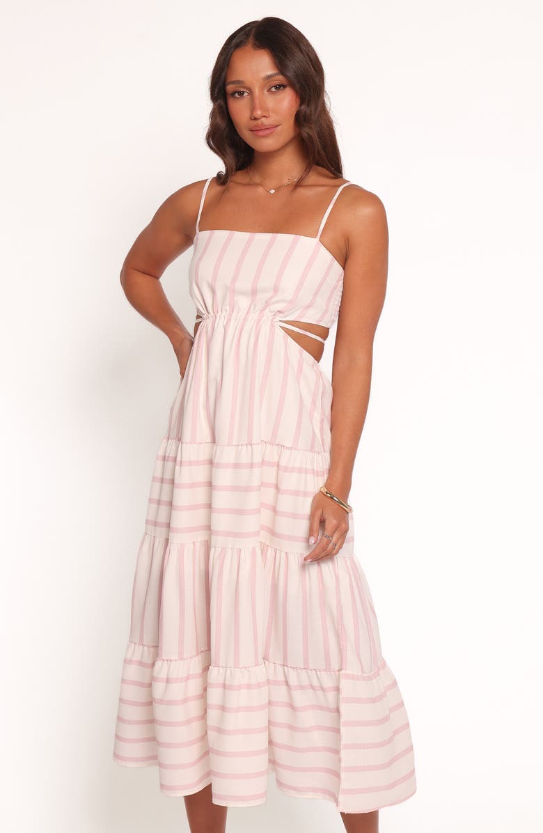 Petal & Pup Evelin Stripe Cutout Midi Dress, Alternate, color, Pink Stripe