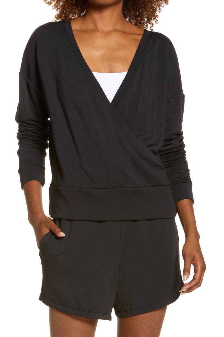 Women's Peaceful Wrap Pullover, Main, color, BLACK
