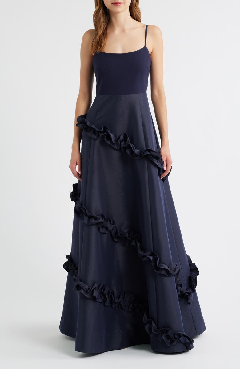 LIKELY Arissa Ruffle Ballgown, Main, color, Navy