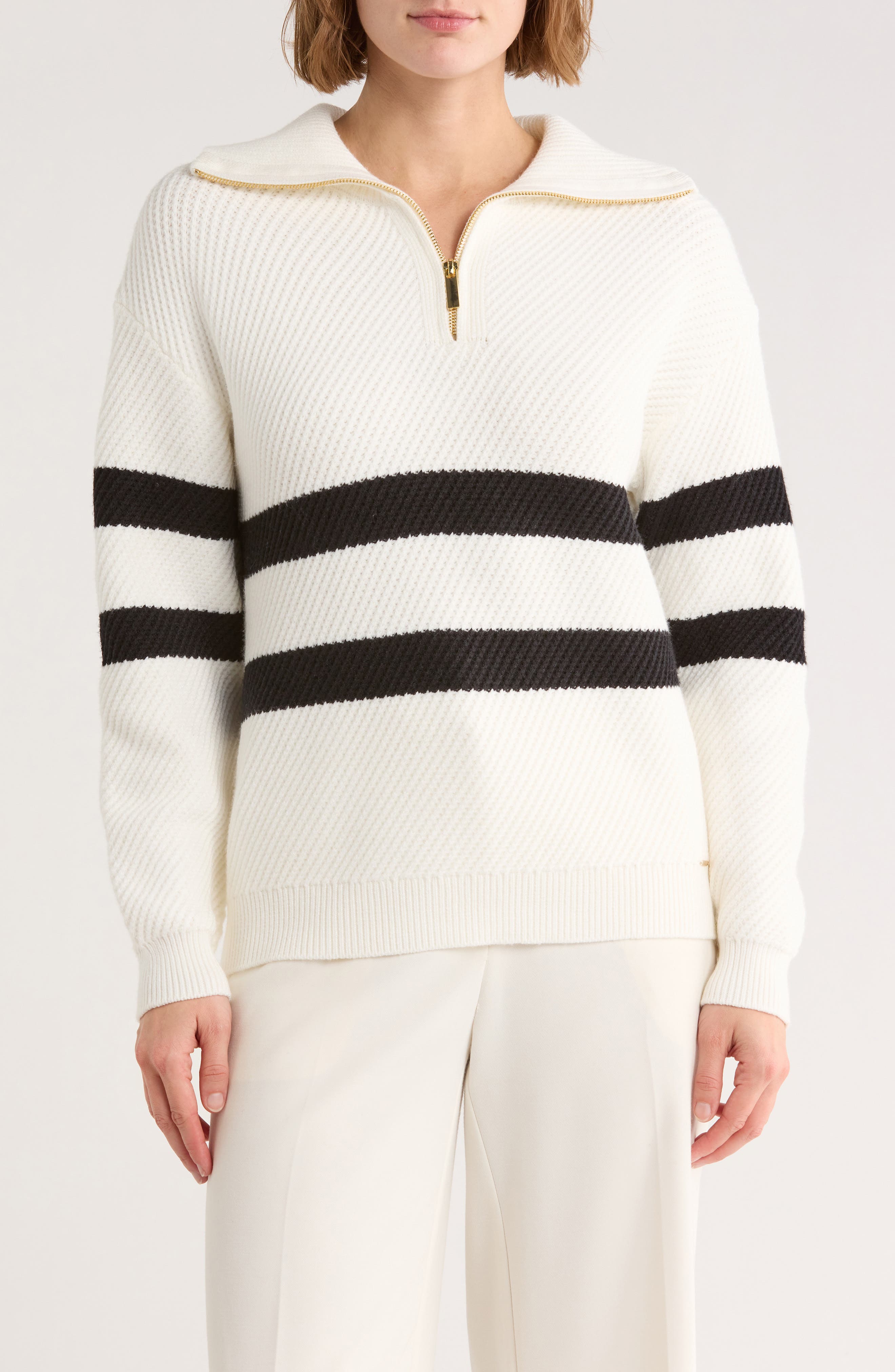 ELIE ELIE TAHARI Stripe Quarter Zip Sweater