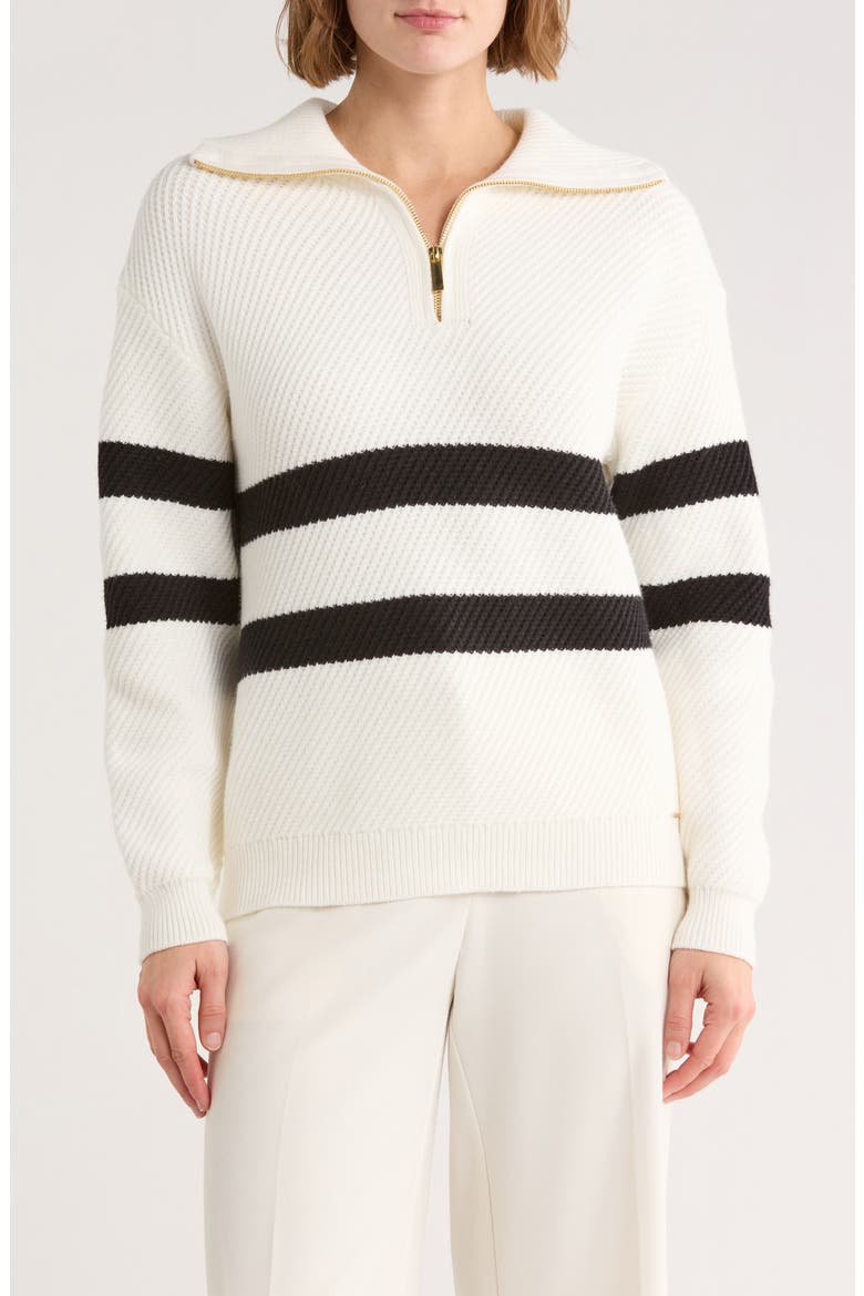 Stripe Quarter Zip Sweater, Main, color, WHITE/ BLACK