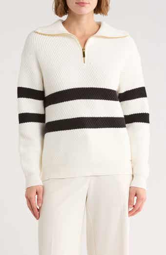 ELIE ELIE TAHARI Stripe Quarter Zip Sweater