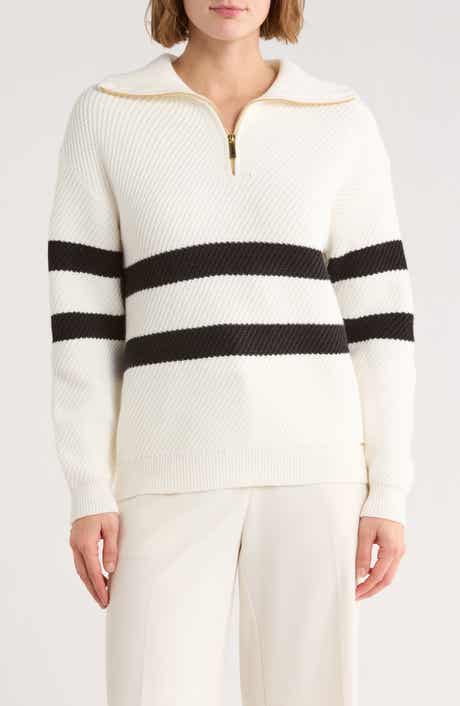 ELIE ELIE TAHARI Stripe Quarter Zip Sweater
