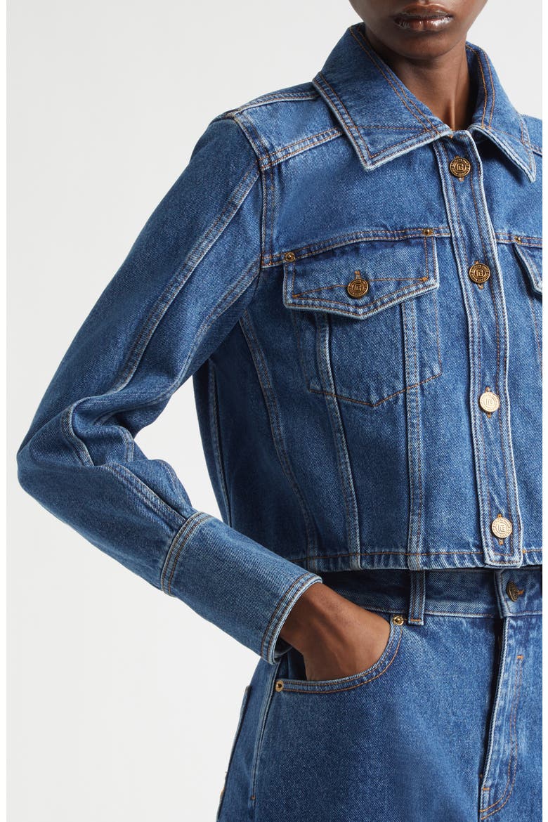 Crop Denim Jean Jacket, Alternate, color, 6EX BLEU JEAN DARK