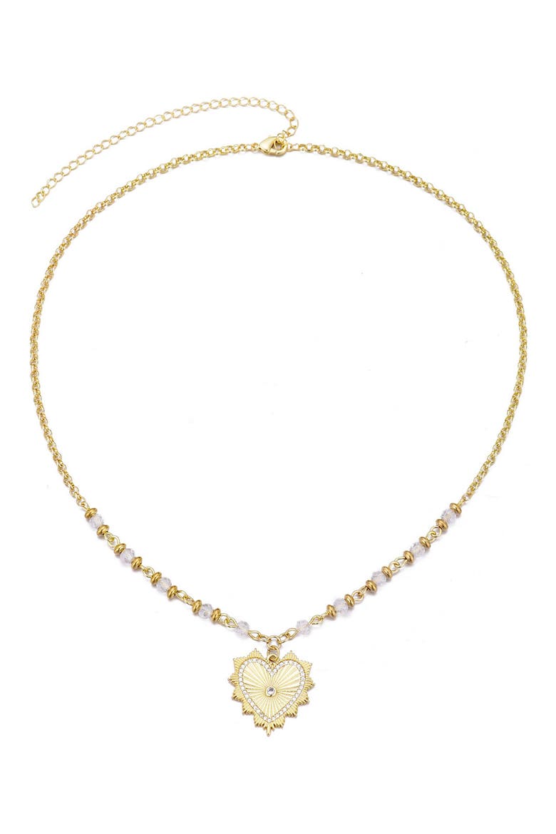 Cubic Zirconia Heart Pendant Necklace, Alternate, color, GOLD
