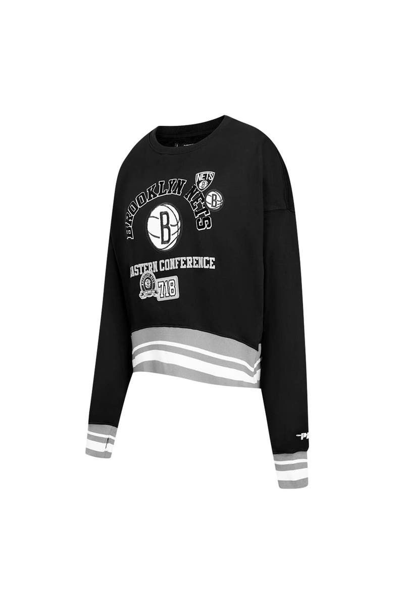 PRO STANDARD Women's Pro Standard Black Brooklyn Nets Area Code Cropped Pullover Sweatshirt, Alternate, color, Black