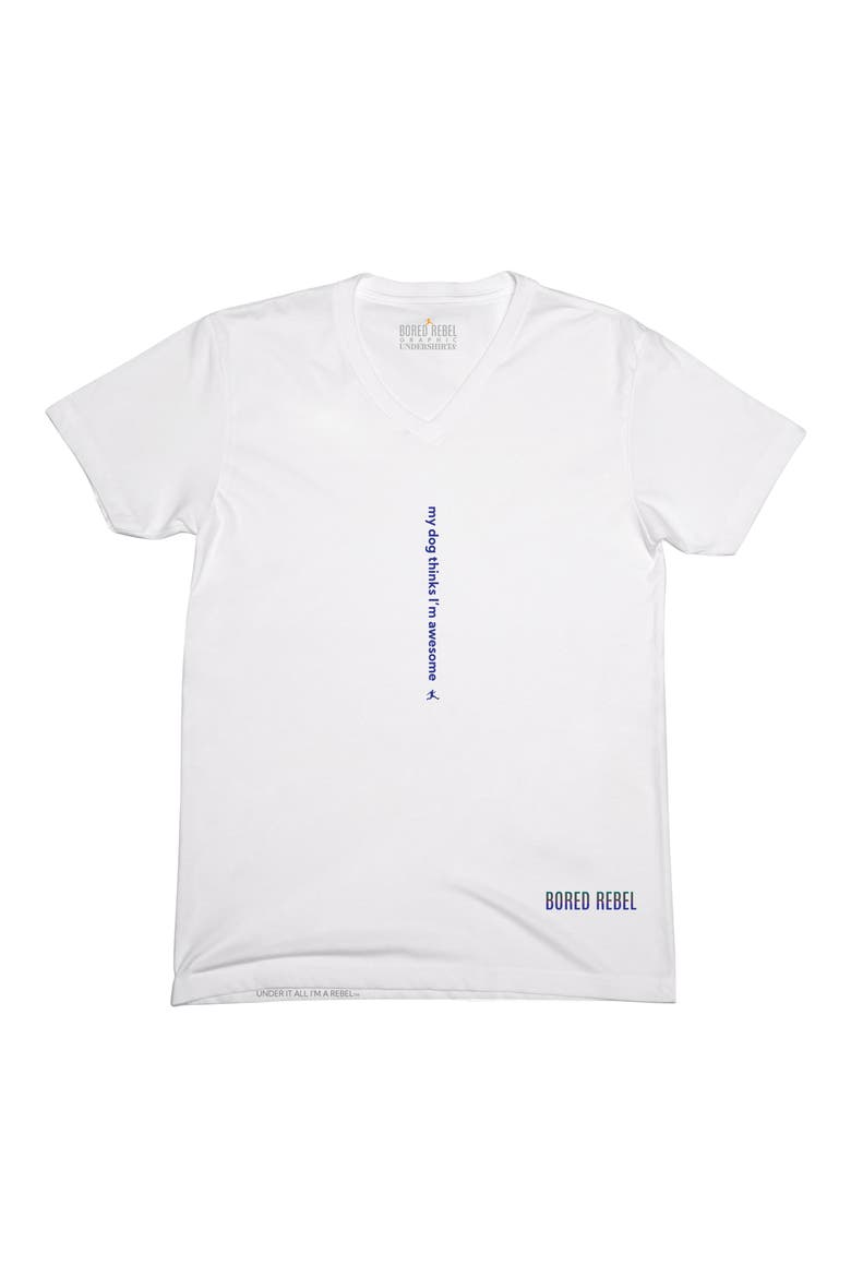 My Dog Thinks I'm Awesome V-Neck Graphic Undershirt, Alternate, color, WHITE