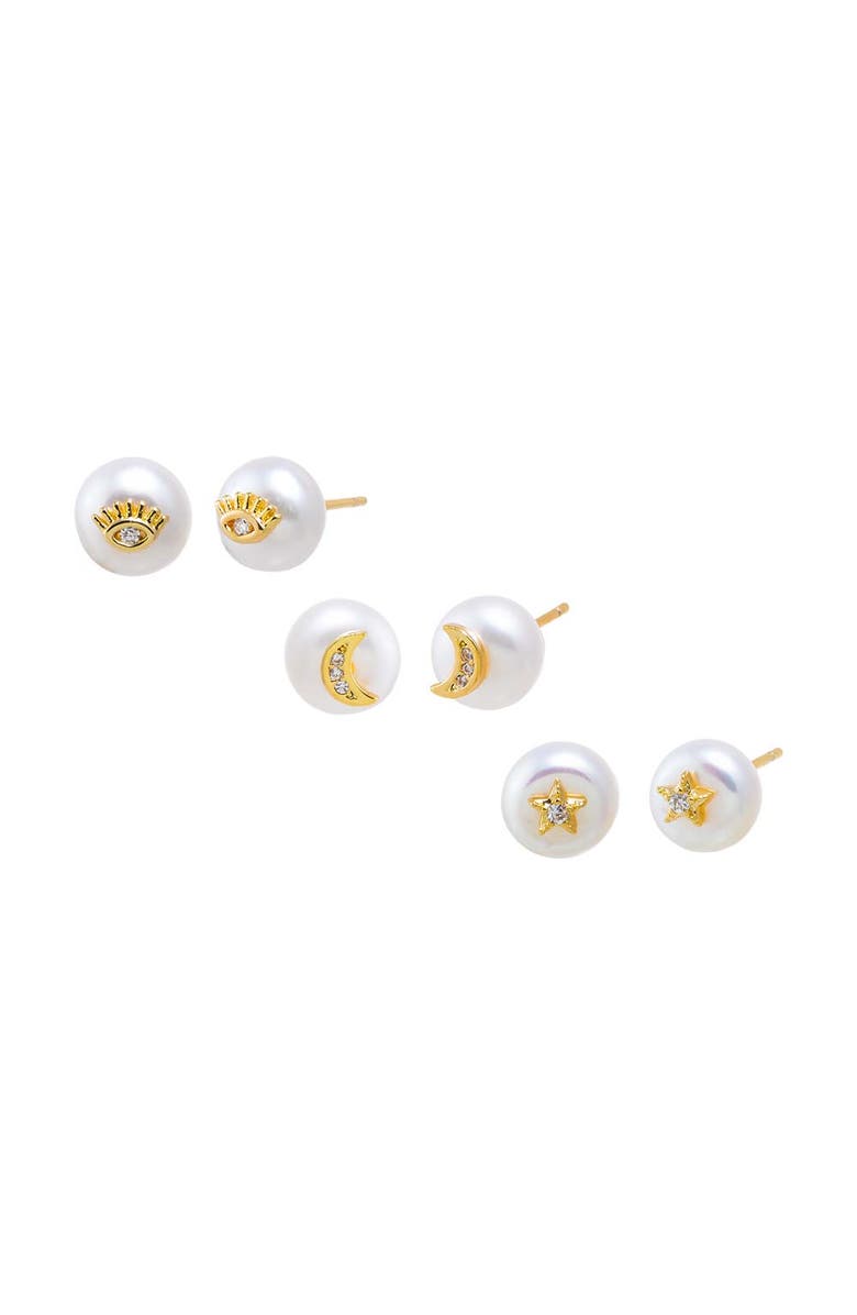 BY ADINA EDEN Celestial Pearl Stud Earring Combo Set, Main, color, Pearl White