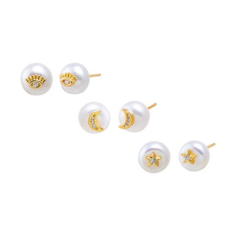 Celestial Pearl Stud Earring Combo Set