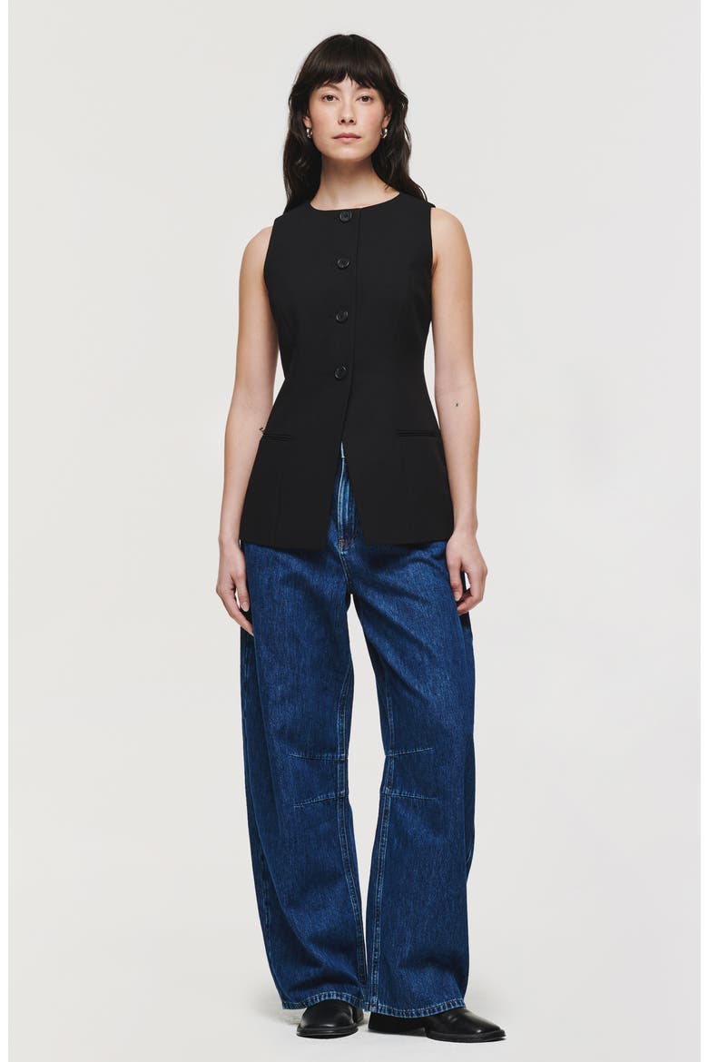 Leo Collarless Vest, Alternate, color, BLACK