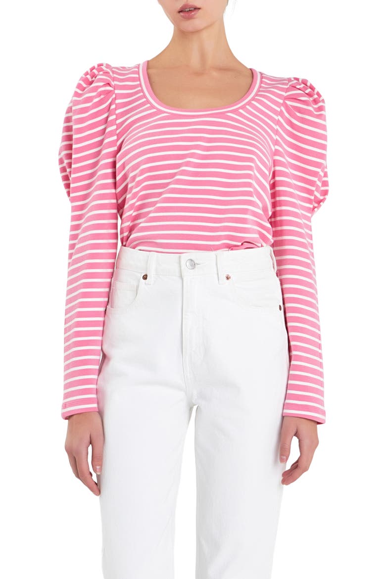 Stripe Puff Sleeve Knit Top, Main, color, PINK/WHITE
