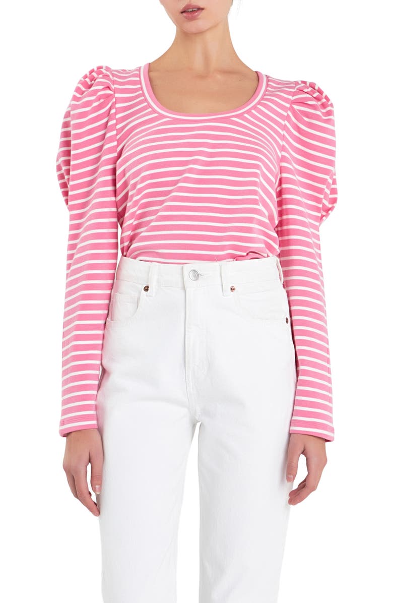 English Factory Stripe Puff Sleeve Knit Top, Main, color, Pink/White