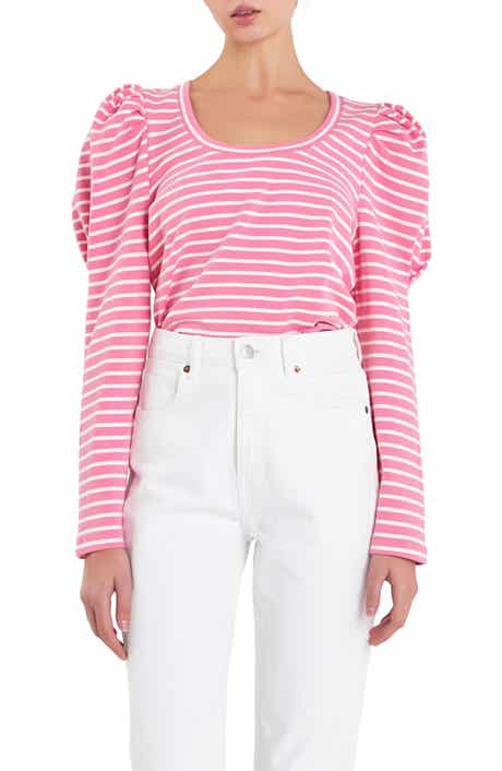 English Factory Stripe Puff Sleeve Knit Top
